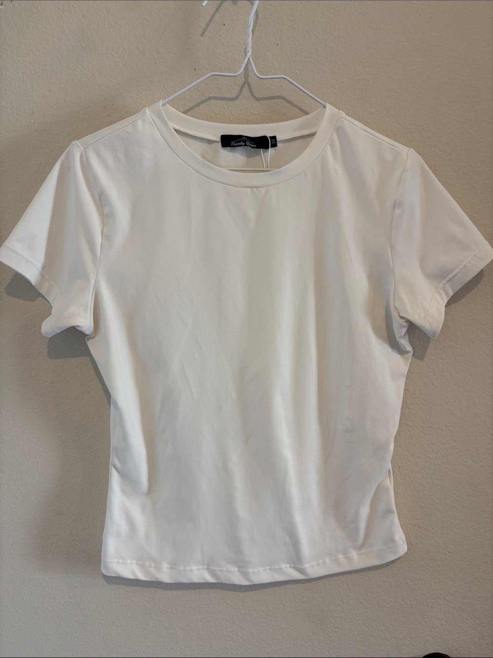 Solid White Crewneck Short Sleeve Spandex Tee Shirt